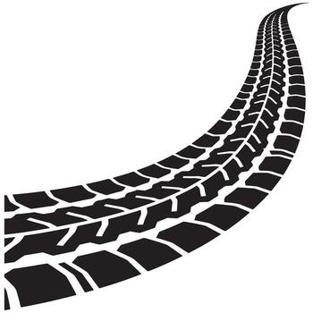 Art of black tire track isolated on white background showing a curved path with detailed tread pattern for automotive and transportation themes isolated on white background vector