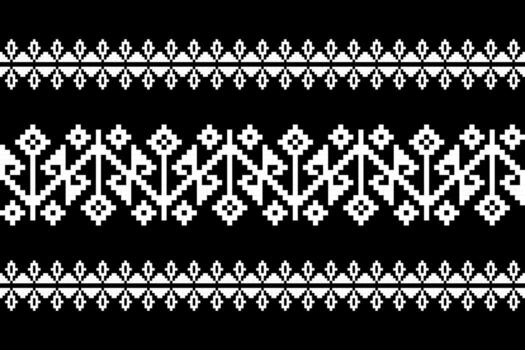 Monochrome ethnic pixel art border with a central zig-zag motif and geometric elements. A clean and bold design for textiles, borders, and graphic projects. vector