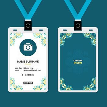 Colorful name badge with QR code vector