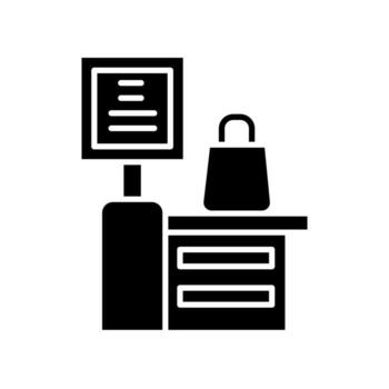 Automated checkout black flat icon for digital and print projects. vector