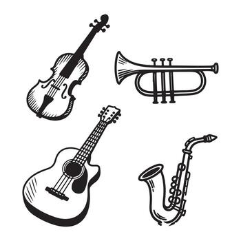 Four Iconic Instruments in Harmonious Sketch Composition vector