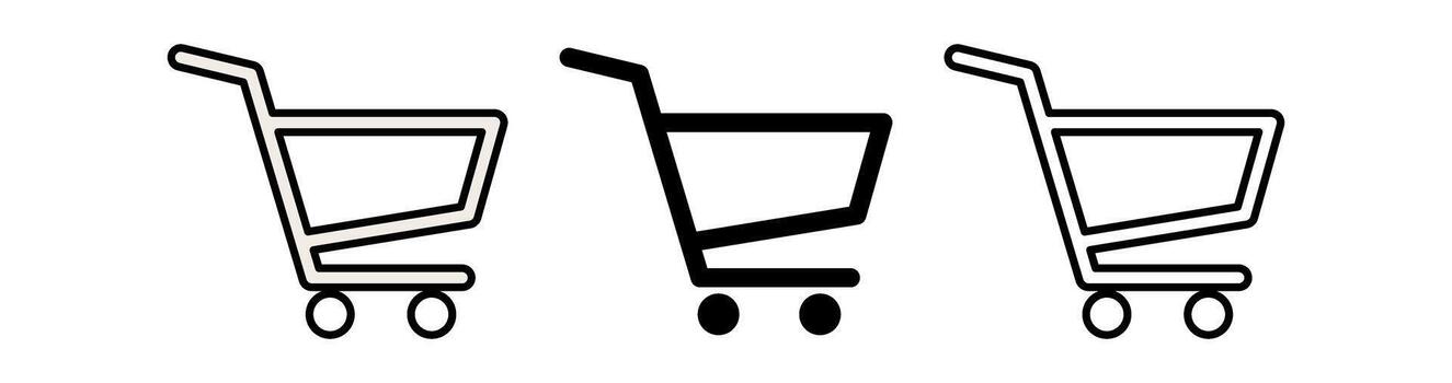Three stylish shopping cart icons, featuring varying line styles. thin, bold, and outlined, perfect for digital interfaces. vector
