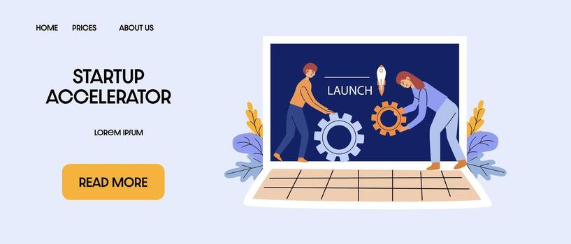 Business team preparing startup launch, assembling gears, vector