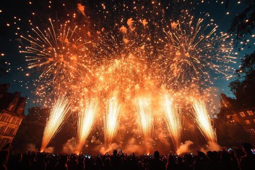 Fireworks in the sky over a crowd photo