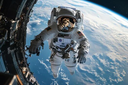 An astronaut in space with earth in the background photo