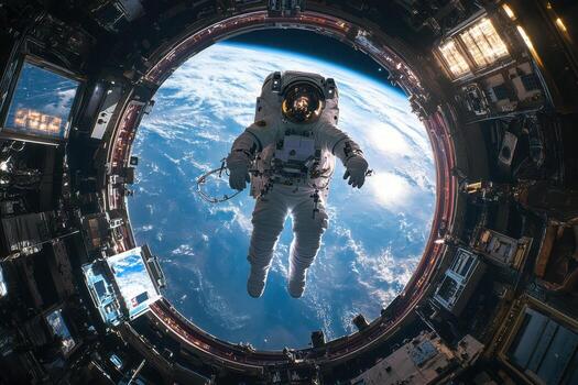 An astronaut floating in space with earth in the background photo