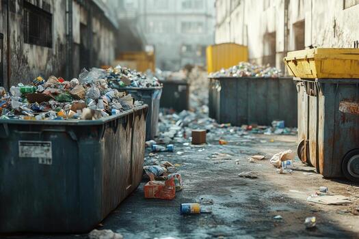 Garbage bins and trash on the street photo