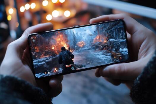 un persona participación un teléfono inteligente con un juego en eso foto