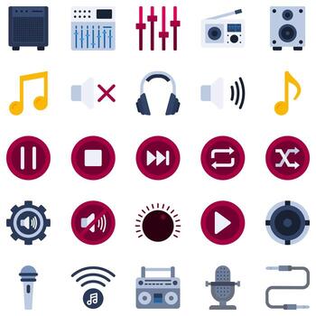 Audio Element icon in Flat design style stock illustration set vector