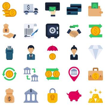 Banking Element icon in Flat design style stock illustration set vector