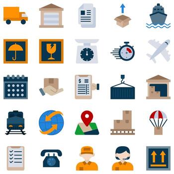 logístico empresa icono conjunto en plano diseño estilo colección vector