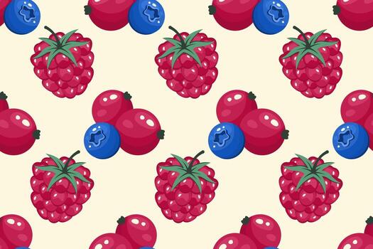 Fruits Seamless pattern. Berries background. Red currants, blueberry, raspberry on white background. Repeatable texture with fresh juicy vitamin. illustration vector
