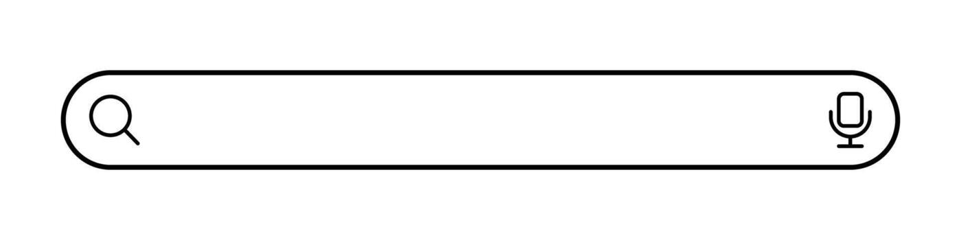 Minimalistic search bar with microphone and magnifying glass icons, isolated on white background. Modern user interface element for web, apps, and search engine design. Editable stroke vector