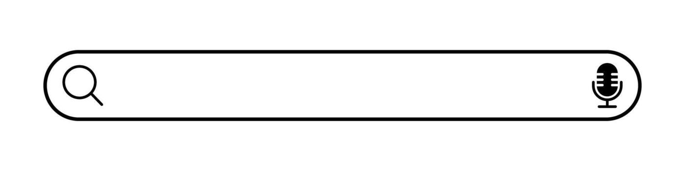 Search Bar Outline Icon. Minimal Line Style UI Element with Magnifying Glass and Voice Microphone Symbol for Web Interface, Mobile App, User Experience, UX Design, Flat Graphic. Editable stroke vector