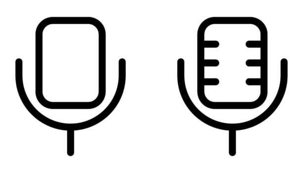 Microphone Icon Set. Minimal Line Art Symbols of Modern and Vintage Mic for Audio Recording, Podcast, Music, Voice Control. Isolated Black Silhouette for UI, Web, App or Media Design vector