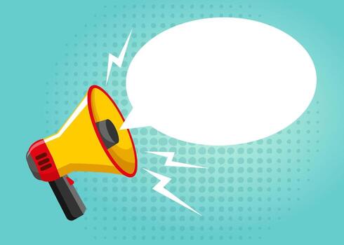Megaphone with speech bubble. Simple speaker vector