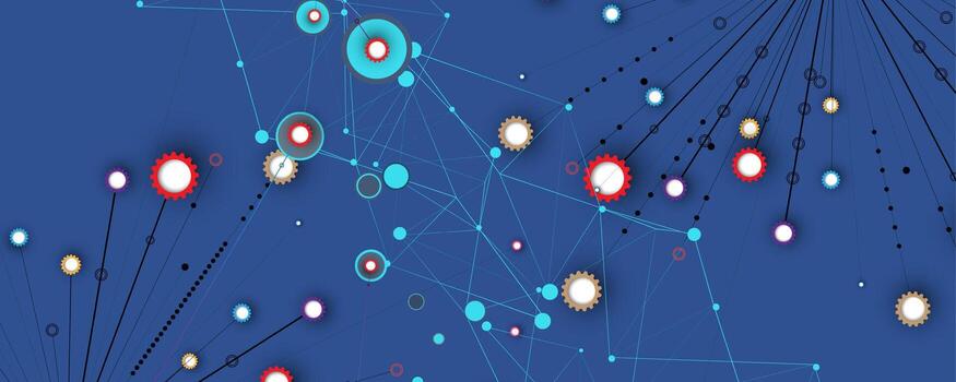 a blue background with many dots and circles vector