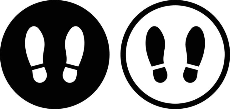 Round Floor Marking Stand Here Icon Set with Shoe Prints for Queue Line or Other Purposes Requiring Social Distancing. Icon Set Isolated On White Background. vector