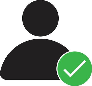 Account profilecofirm mark icon. Green correct checkmark. User profile sign. with check mark glyph. User authorized illustration design. Eps 10 . illustration. vector