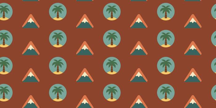 Tropical pattern with mountains and palm trees vector