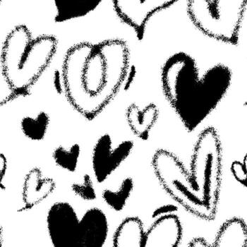 seamless pattern. Ink style graphic repeated background. Wallpaper with outlined and fill heart shapes. Minimalistic modern backdrop with hand drawn romantic elements. vector