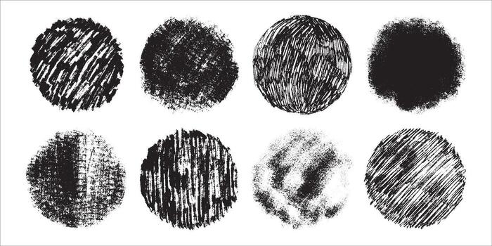 Hand drawn shapes. Textured doodles circles set. Abstract round backgrounds or overlays. vector