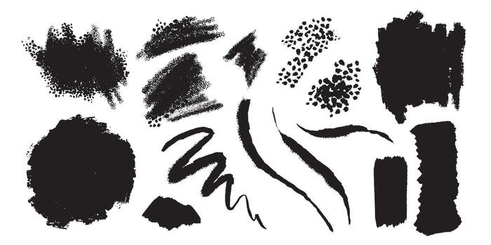 Ink splash, blobs and stains textures made with paint. Grunge dirty shapes as design elements. Graphic resources. vector