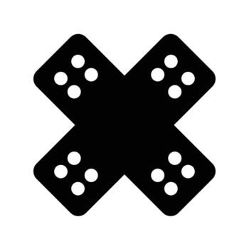 Black silhouette of four dice arranged in an X pattern on white background vector