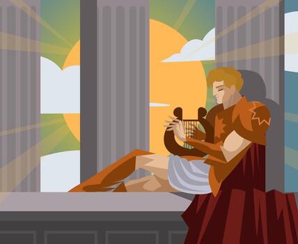 Hero playing lyre in ancient columns vector