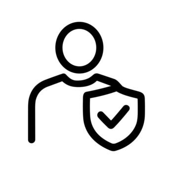 Simple Outline User with Shield Checkmark Symbol Isolated Security Icon vector
