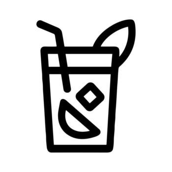 Simple Outline Refreshing Drink with Straw and Ice Cube Icon vector