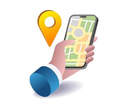utilizando un teléfono inteligente ubicación mapa solicitud vector