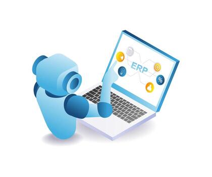 Robots control ERP business systems vector