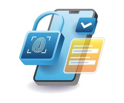 Fingerprint padlock is a symbol of smartphone data security vector