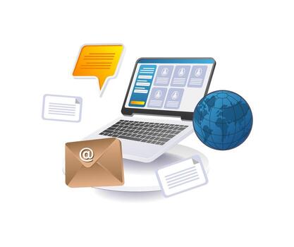 Communication between worlds with computer technology vector