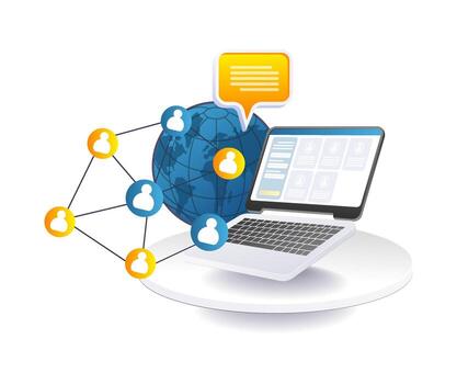 Communication network between computer worlds vector