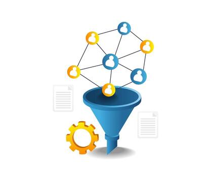 Client network data filter funnel for business vector