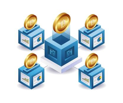 Bitcoin producing blockchain technology vector