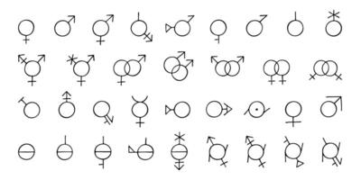 representation Set of hand drawn gender identity icon Symbol used to represent sex and gender Diversity of genders vector