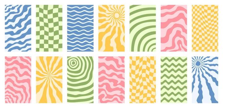 Retro Swirls And Checks Pattern Set vector