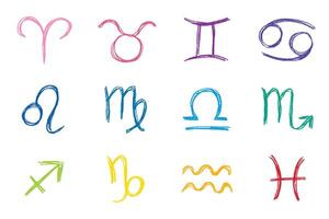 Constellation Hand drawn zodiac signs Esoteric symbol doodle set Astrology clipart Elements for design vector