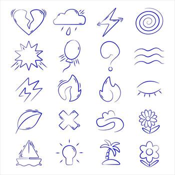 Expressive Doodle Line Icons Abstract Nature and Emotion Set for Creative Projects and Illustrations vector
