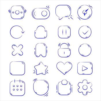 Minimal UI Interface Icons Modern Hand-Drawn Line Set for App Design and Web Development vector