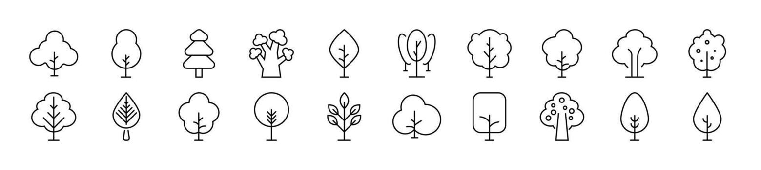 Collection of Linear Illustrations of Tree Drawn with Thin Line. Editable stroke. Simple linear illustration for web sites, newspapers, articles book vector