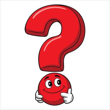 Thinking red question mark character illustration. Perfect for concepts about doubt, questions, problem solving, and thoughtful expressions in creative projects. vector