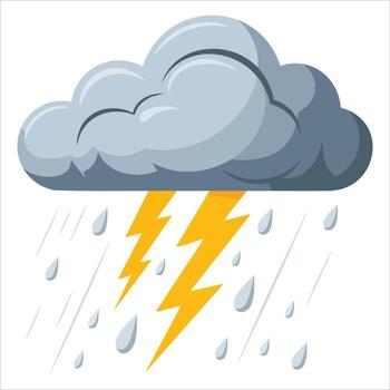 Cloud with rain and lightning icon isolated on white, flat weather design for storm, thunder, and meteorology visuals in forecast themed graphics vector