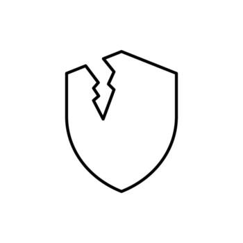 Cracked Shield Minimalistic Image Drawn with Thin Line vector