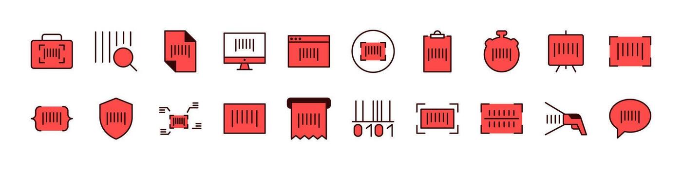 Barcode Filled Color Outline Web Icons Collection. Minimalistic Linear Pictogram for Web and Graphic Design, Apps, Banners, Social Network and Cards vector