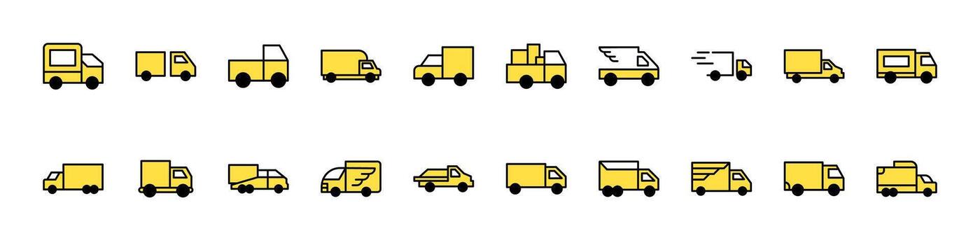 Collection of Filled Color Icons of Yellow Van. Minimalistic Linear Pictogram for Web and Graphic Design, Apps, Banners, Social Network and Cards vector