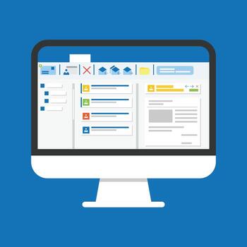 Email client software on a computer screen flat icon. business concept. inbox in email. send message to client. vector